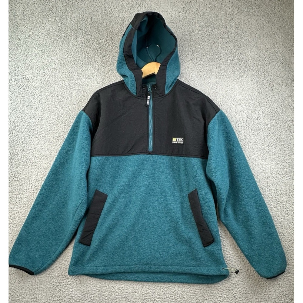 Eddie Bauer EBTek Hooded Pullover Jacket  Mens Medium Blue Black Fleece